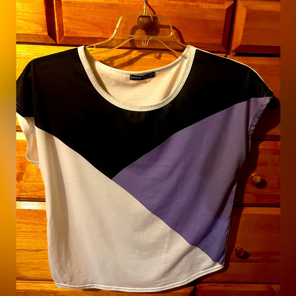 SHEIN black/white/purple blouse
